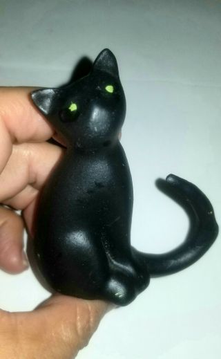Vintage 4 " Black Cat Figurine With Green Eyes Halloween Decor