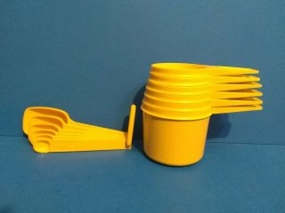 Set Of 6 Vintage Yellow Tupperware Measuring Cups,  6 Measuring Spoons