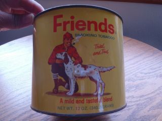 Vintage Friends Smoking Tobacco Tin Can 12 Oz,  Hunting Dog With Man