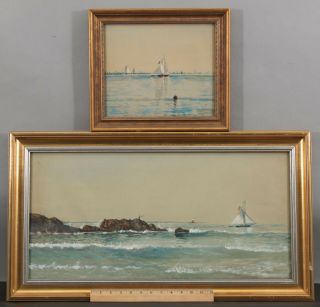 2 Antique Edmund Darch Lewis Impressionist Seascape Sailboat Watercolor Painting