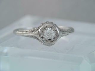 Antique Art Deco Solid Platinum & Diamond Filigree Ring Sz 5 1/2