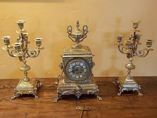 Antique 3 - Piece French Garniture Clock Set,  1885 Japy Freres Movement