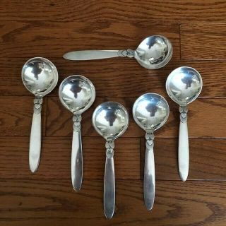Cactus By Georg Jensen Sterling Silver Cream Soup Spoons 6 1/4 " Vintage Set Of 6
