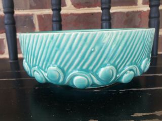Vintage Mccoy Pottery Aqua Turquoise Bulb Planter Pot Wave Pattern