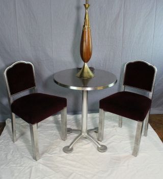 Spain Cafe Set Table 2 Red Velvet Chairs Steel Industrial Modern Coffee Vintage 2