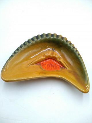 Vintage Ceramic Ashtray California Origina Pottery Dish Orange Green Tan Retro