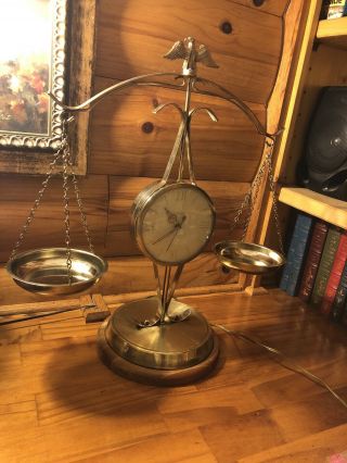 Vintage United Electric Clock 207 Scales Of Justice Brass Eagle Lawyer Graduate