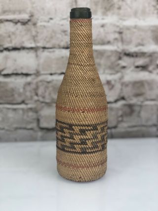 Antique Native American Navajo Or Hopi Indian Woven Basket Bottle Basketry 10 "