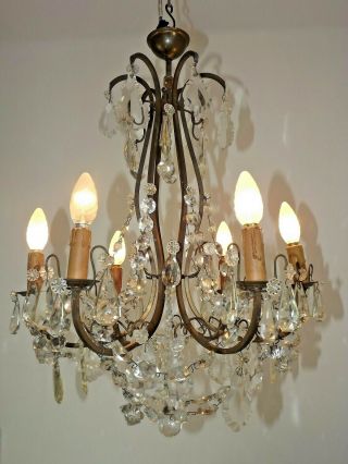 Stunning French Antique 6 Arm Cage Style Chandelier Adorned With Crystals 2020