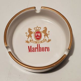 Marlboro Ashtray Phillip Morris Logo Ceramic White Gold Tobacco Cigarette Smoke