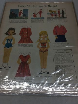 1957 Vintage Betsy Mccall Goes To The Zoo Paper Dolls Uncut