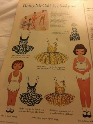 1965 Vintage Betsy Mccall Has A Beach A Picnic Paper Dolls Uncut
