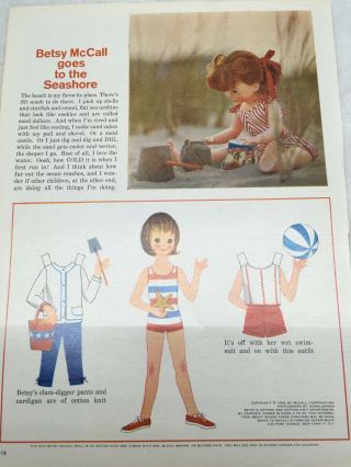 1962 Vintage Betsy Mccall Goes To The Seashore Paper Dolls Uncut