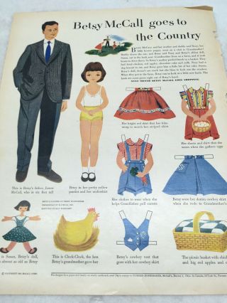 1961 Vintage Betsy Mccall Goes To The Country Paper Dolls Uncut