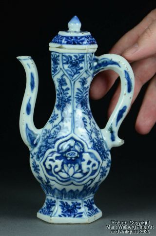 Chinese Blue & White Porcelain Covered Ewer,  Kangxi Period,  17th To 18th C.