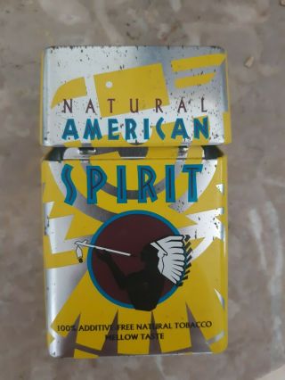 Vintage Natural American Spirit Tin Cigarette Case Flip Top Yellow Collectible