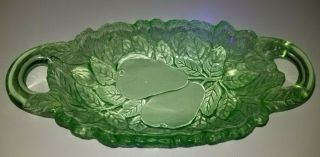 Vintage Vaseline Uranium Depression Tiara Green Glass Relish Dish Pear Design