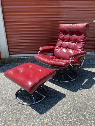 Mid Century Modern Ekornes Stressless Lounge Chair Recliner W/ Ottoman