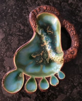 Treasure Craft Foot Ashtray Trinket 1970s Turquoise Brown Pottery