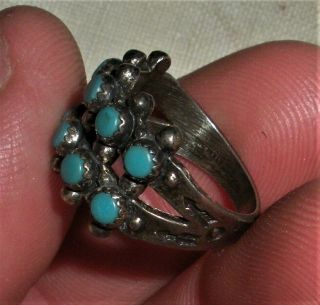 Vintage C.  1940 Navajo Or Zuni Turquoise Sterling Silver Ring Arrow Stamps Vafo