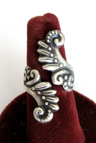 Taxco Mexico Vintage Embossed Winged Scroll Motif Bypass Ring Sz 8 Adj.  E.  S.