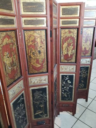 RARE Antique Chinese Wooden Gilt 5 Panels Screen/Room Divider 2