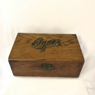 Ornate Antique Cigar Humidor Wood Box Victorian Ornate Metal Lettering