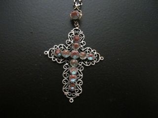 Antique Filigree Necklace Cross Saphiret - Croix Filigrane - Fin 19e,  Debut 20e