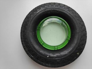 GOODYEAR TYRE / TIRE ASH TRAY WITH GREEN GLASS INSERT ALL WEATHER 2