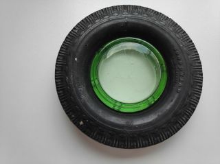 GOODYEAR TYRE / TIRE ASH TRAY WITH GREEN GLASS INSERT ALL WEATHER 3