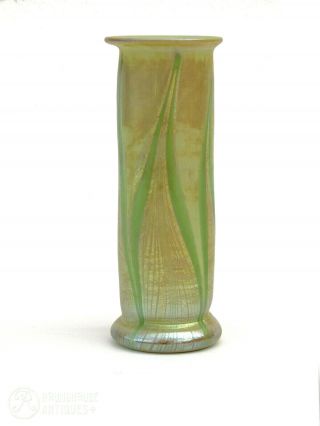 C.  1900 Antique Tiffany Studios Favrile Glass Pulled Feather Vase,  L.  C.  T Signed