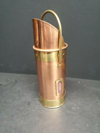 Vintage Copper Fire Place Match Holder With Brass Accent
