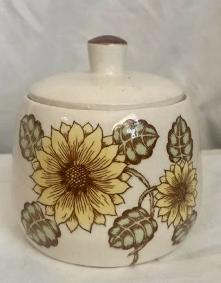Vintage Sugar Bowl White With Yellow Sunflower Design Japan