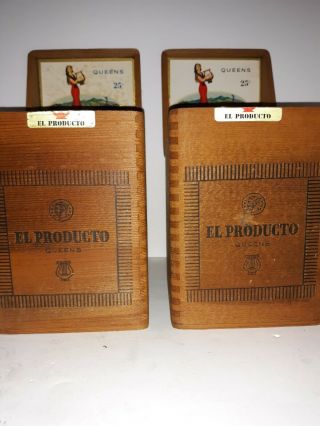 2 Vintage Wood Cigar Box El Producto Queens Dovetailed,  Hinged Top