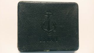 Vintage Us Navy Blue Leather Metallic Cigarette Case & Stash Box