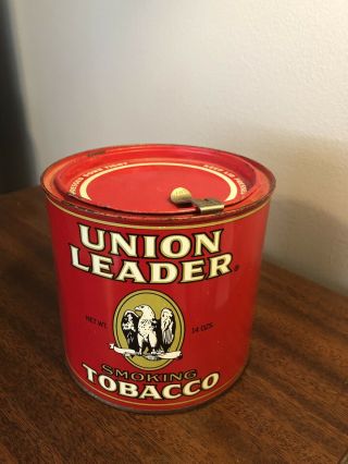 Vintage Union Leader Smoking Tobacco Advertising Tin 14 Oz W/ Slide & Lid Rare