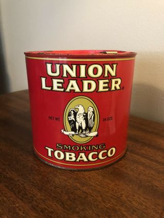 VINTAGE UNION LEADER SMOKING TOBACCO ADVERTISING TIN 14 OZ W/ SLIDE & LID RARE 3