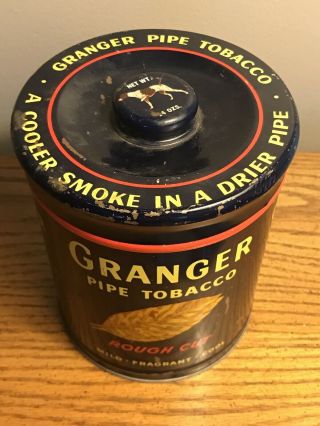 Vintage Granger Pipe Tobacco Advertising Tin Rough Cut Pointer Dog Canister 6”