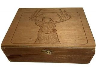 Vintage House Of Windsor Palmas Wood Cigar Box With A Deer On The Cover Dovetail