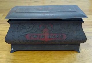 Vintage Antique Twin Oaks Mixture Humidor Tin Box Case Tobacco Casket Coffin Old