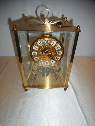 Vintage Kundo Anniversary Clock With Pendulum & Key In Glass Case -
