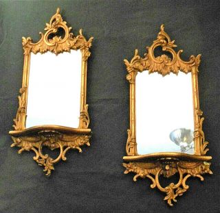 Vintage Early 20th Century Rococo Gilt Mirror Back Wall Shelves