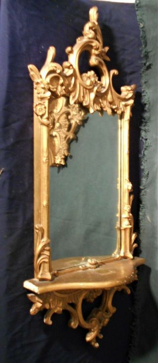 VINTAGE EARLY 20th CENTURY ROCOCO GILT MIRROR BACK WALL SHELVES 2