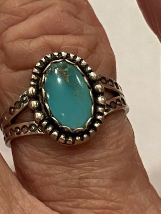 Vintage Old Pawn Navajo Turquoise Sterling Silver Hand Stamped Ring Sz.  6