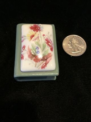 Antique Leather Match Box With Hand Painted Porcelain Lid And Handmade Matches