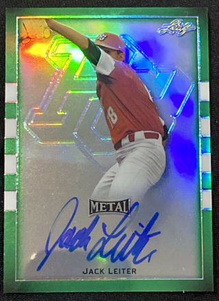 2018 Leaf Metal Perfect Game All - American Classic Jack Leiter Green Auto 8/10 Sp