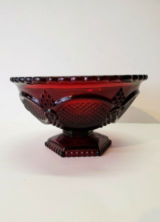 Vintage Avon Ruby Red 1876 Cape Cod Candy Dish,  Glass Footed Display Bowl