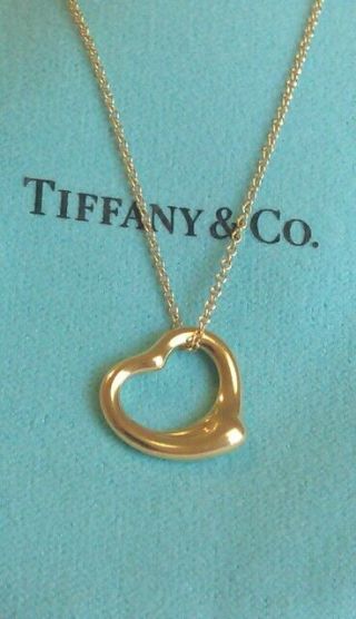 Tiffany & Co.  18k Yellow Gold Peretti Small 16mm Open Heart Pendant/ Necklace