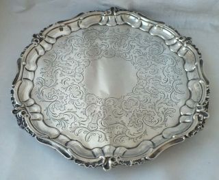 Pretty Antique Victorian Sterling Silver Salver/ Tray 1844/ Dia 25 Cm/ 539 G