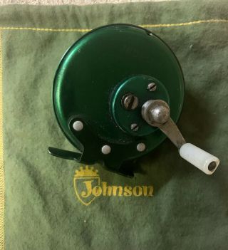 Vintage Johnson 40 A Sidewinder Fishing Reel Green With Bag